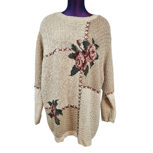 Jones New York Handknit Baggy Colorblock Floral Sweater Size‎ 2X Women's C53 - Picture 11 of 11